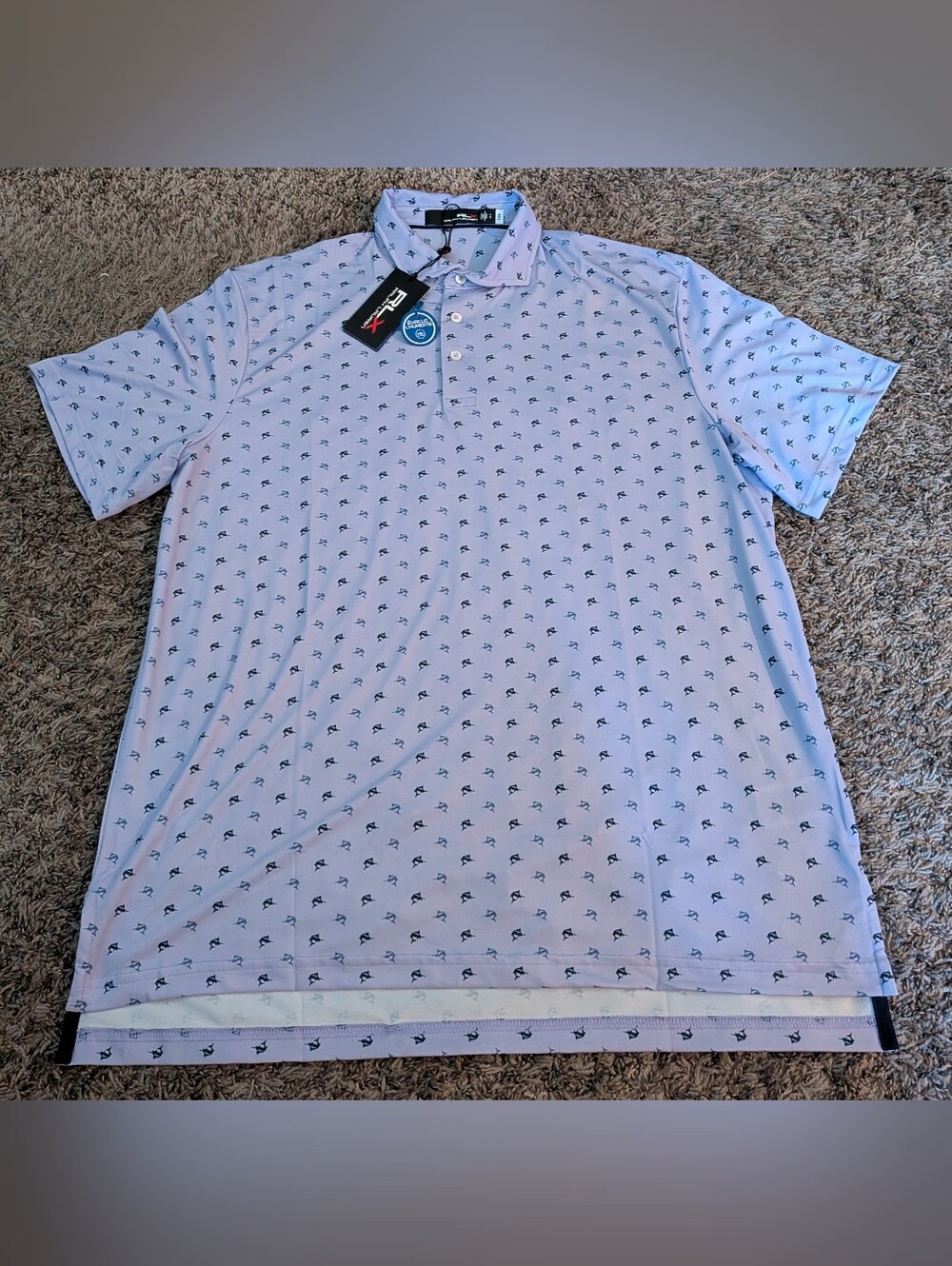 NWT RLX Ralph Lauren Purple Swordfish AOP Wicking Performance Polo Men's L